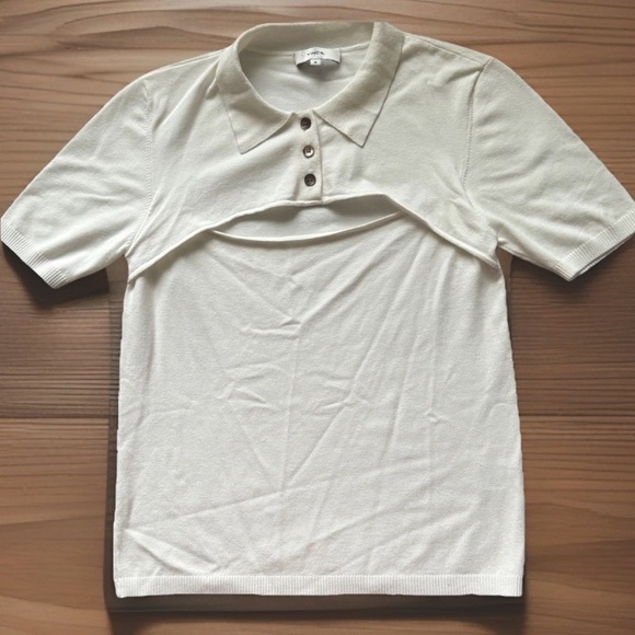 Vince Tops - VINCe Top Womens Medium White Front Cut Out Short Sleeved Soft Knit Polo Shirt